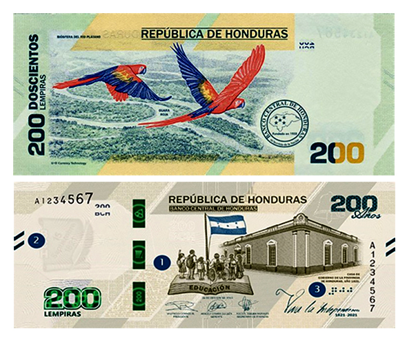 Billete de doscientos Lempiras desde el primer emitido